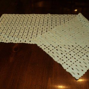 Lace Table Runner or Dresser Scarf Aqua Floral 38 1/2" x 12"